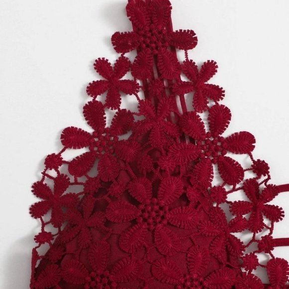 Red Casual Womens Guipure Lace Longline Bralette - Picture 5 of 5